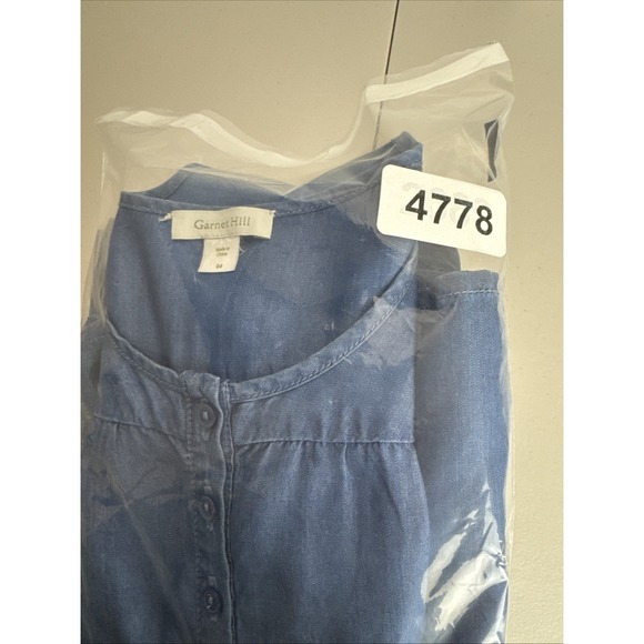 Garnet Hill Dress 4 Blue Chambray Sleeveless Pockets Sundress Travel Coastal - Picture 14 of 14